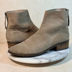 Dolce Vita Women's Taupe Suede Ankle Boots Low Block Heel Back Zip Size 10